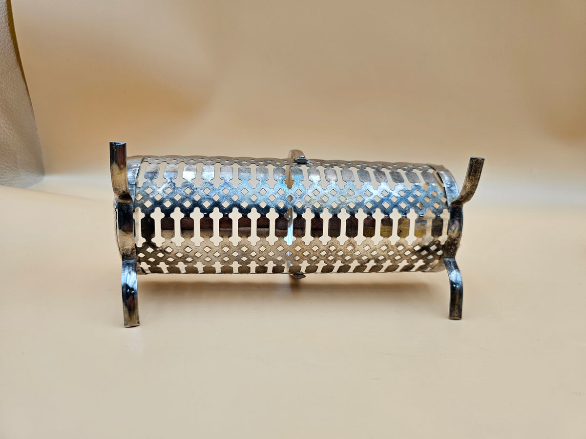Vintage Silver-Plated Pierced Cracker Basket with Shell Ends & Handle