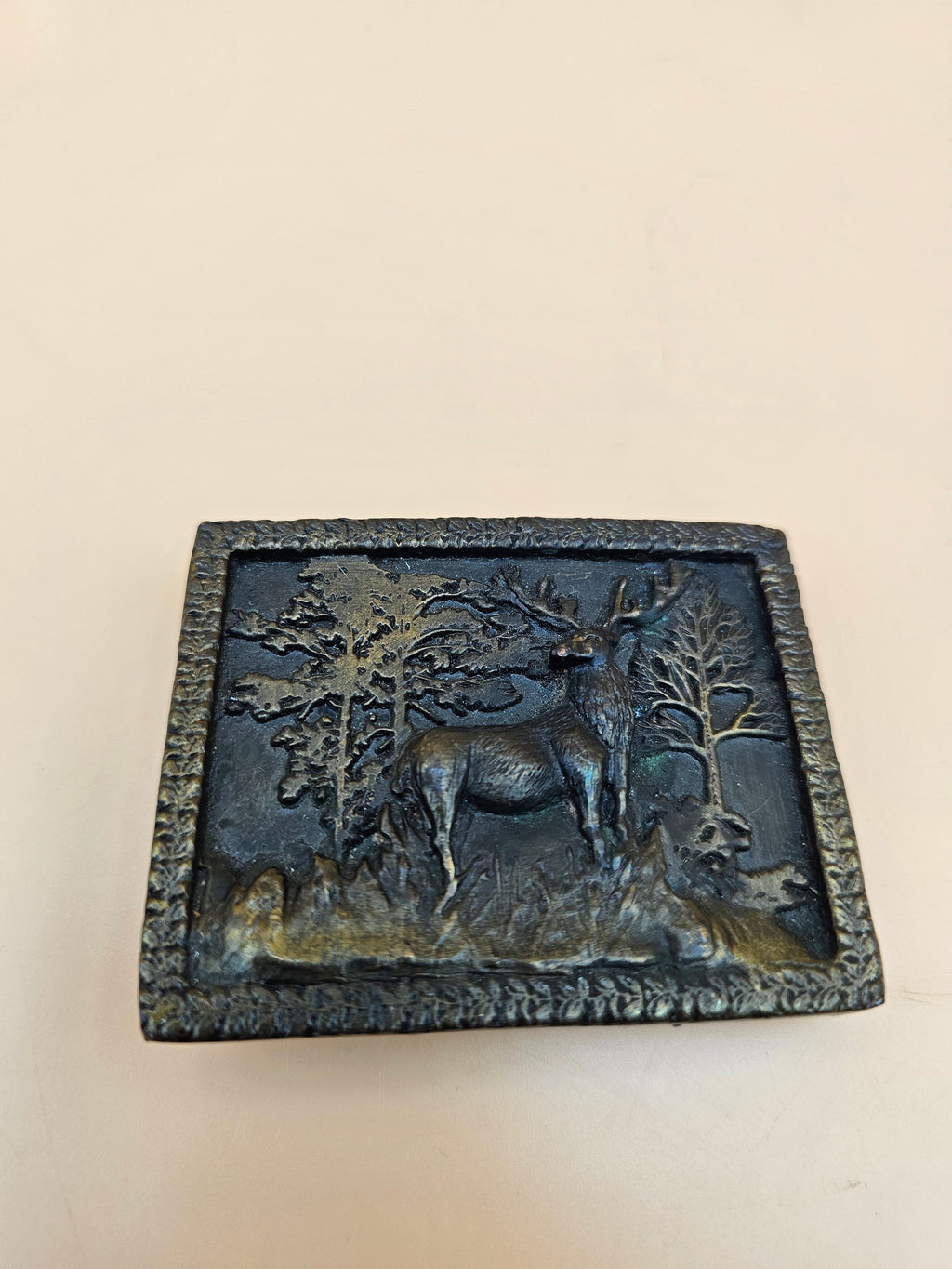 Vintage 1975 A. Dezy Denver Elk Forest Belt Buckle Western Wildlife