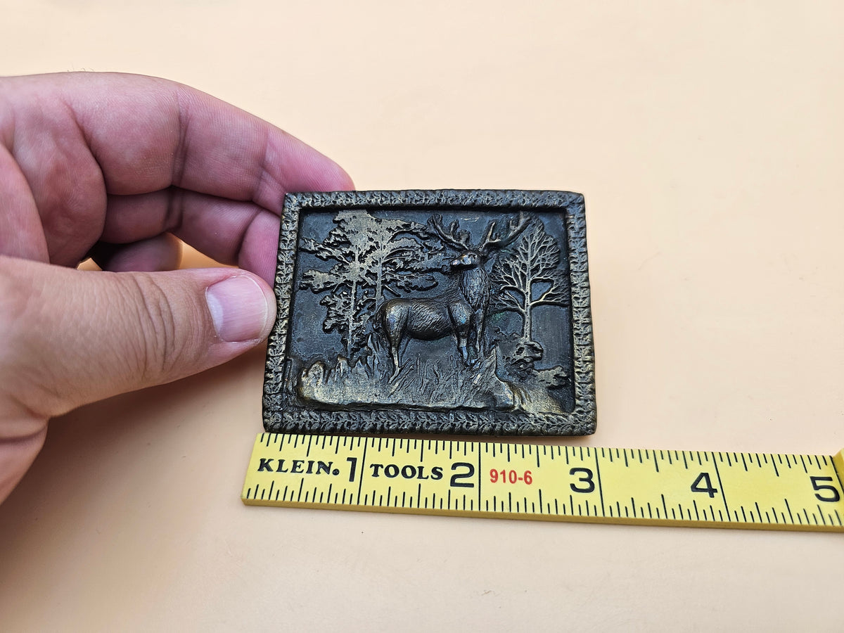 Vintage 1975 A. Dezy Denver Elk Forest Belt Buckle Western Wildlife