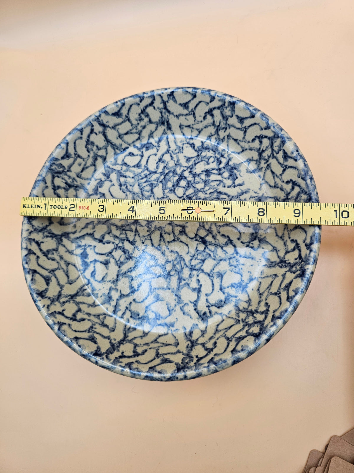 Vintage Robinson Ransbottom Blue Spongeware Stoneware Serving Bowl 9.5"