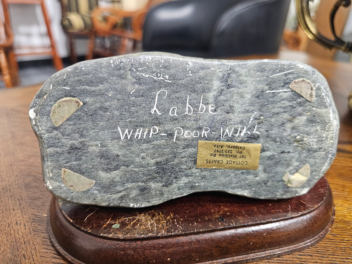 Vintage Labbe Carved Soapstone Whip-Poor-Will Bird Sculpture Calgary Canada
