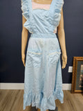 Light Blue Ruffled Full-Length Pinafore Apron with Lace Trim & Pockets