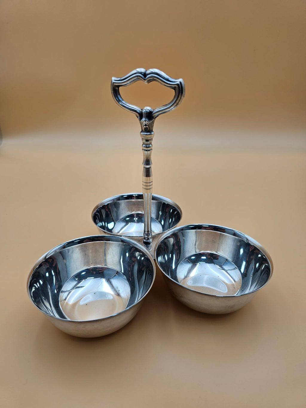 Vintage Oneida Silversmiths Three-Bowl Handled Condiment Server