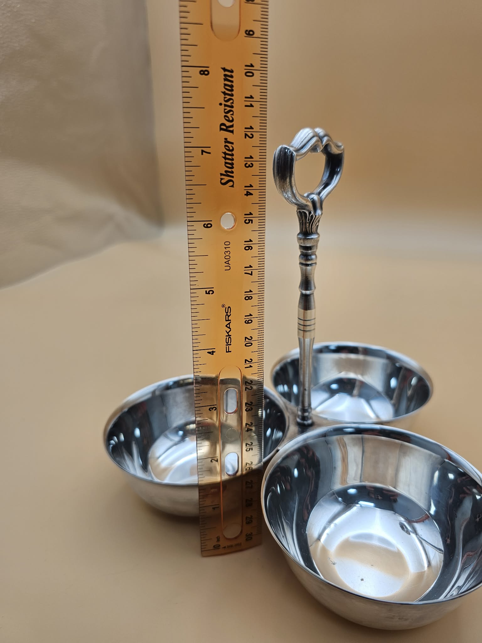 Vintage Oneida Silversmiths Three-Bowl Handled Condiment Server