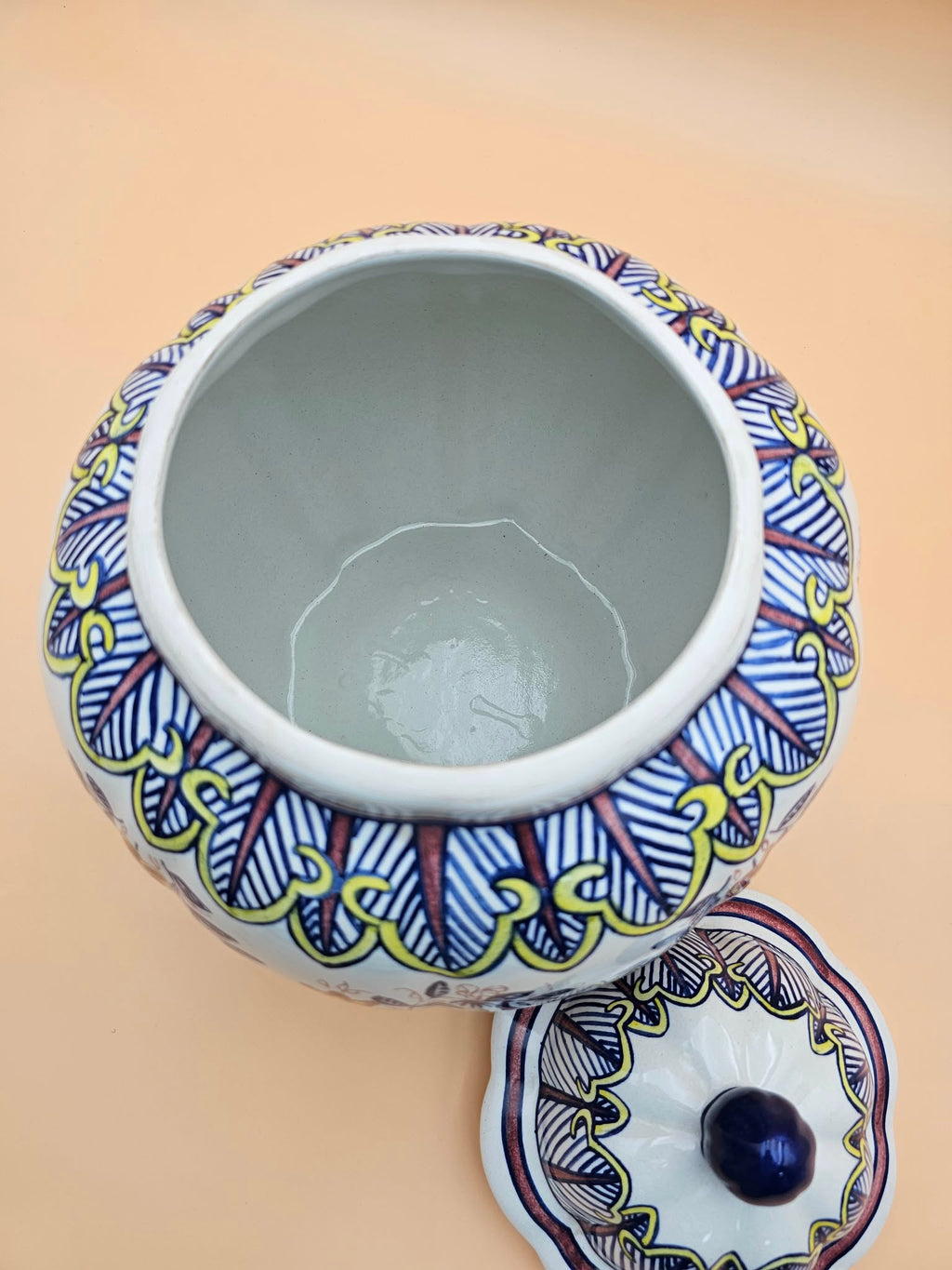 Large Hand-Painted Talavera-Style Ceramic Ginger Jar with Lid