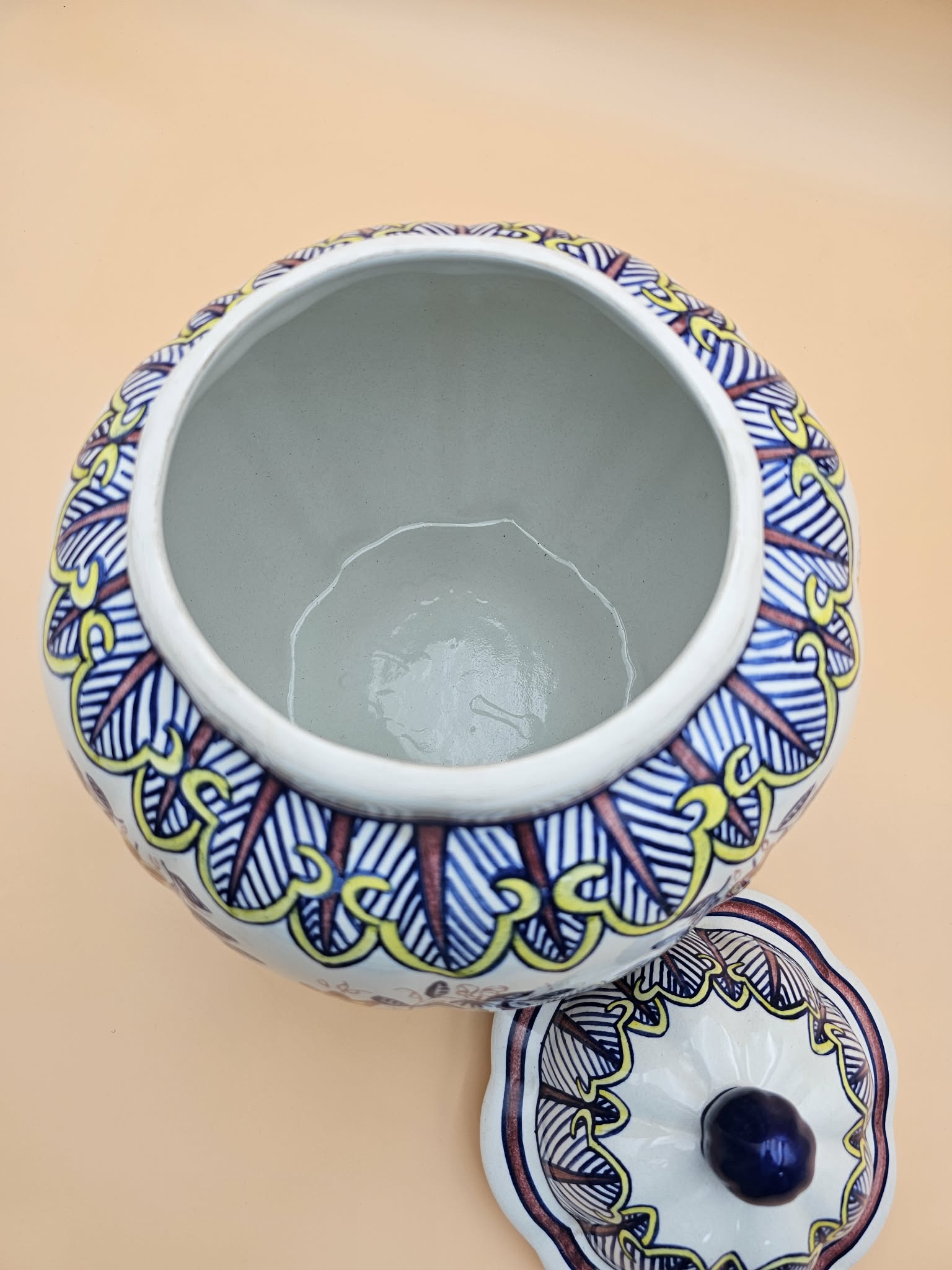 Large Hand-Painted Talavera-Style Ceramic Ginger Jar with Lid