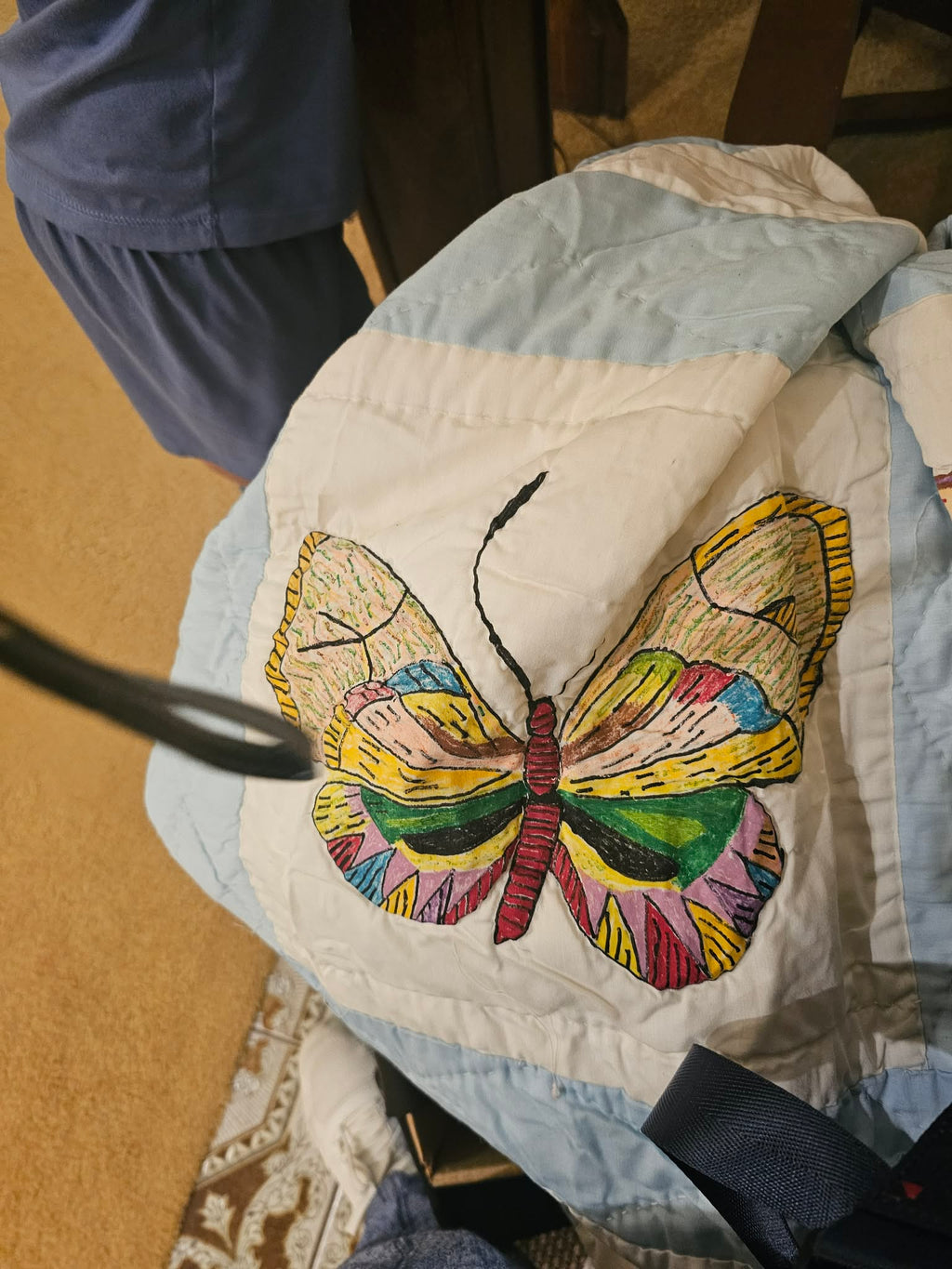 Lightweight Hand-Painted Butterfly Art Quilt 80 x 95 Multicolor Coverlet