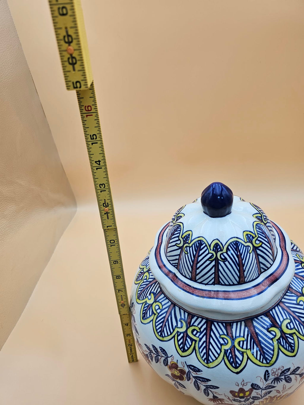 Large Hand-Painted Talavera-Style Ceramic Ginger Jar with Lid
