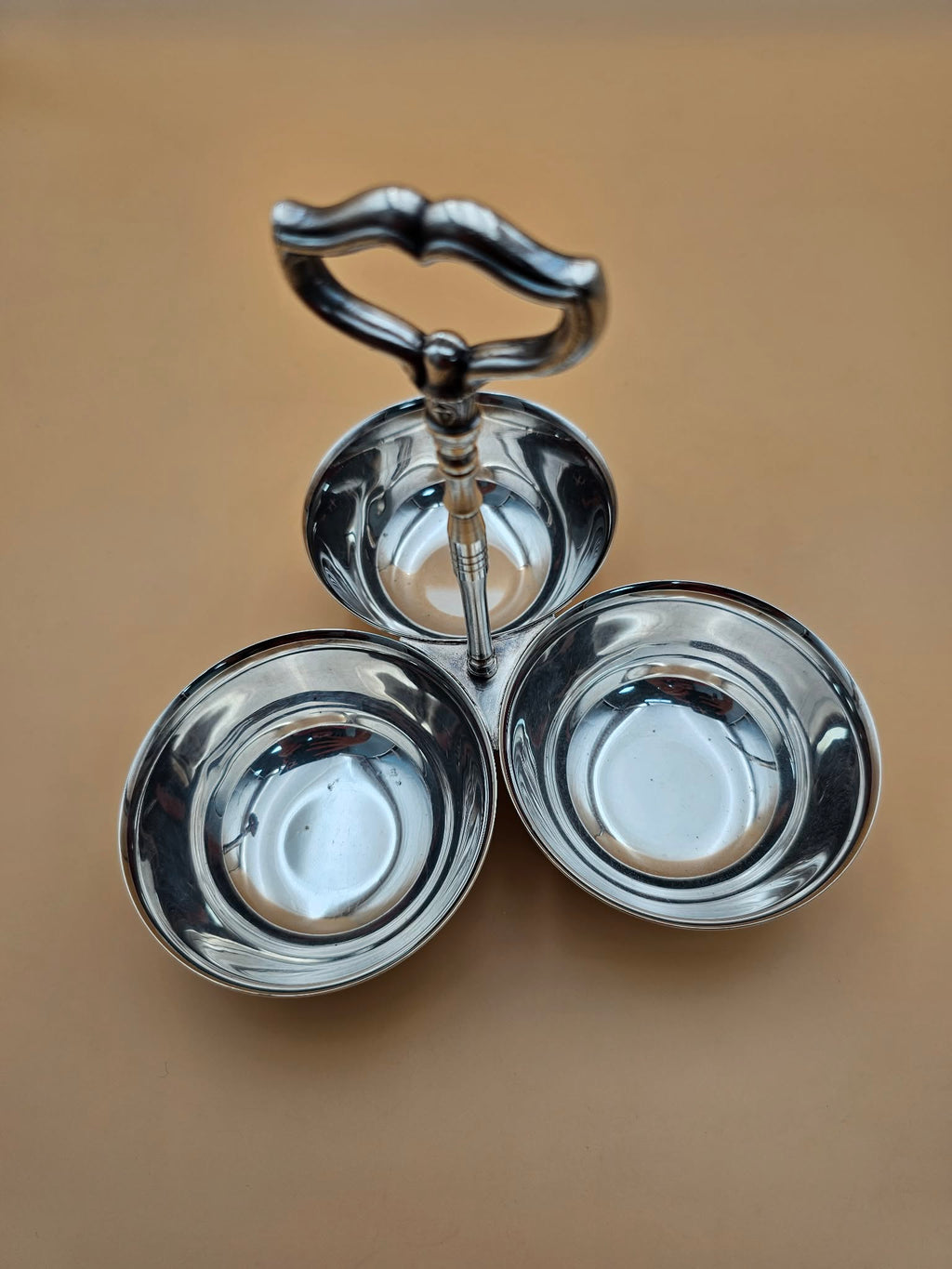 Vintage Oneida Silversmiths Three-Bowl Handled Condiment Server