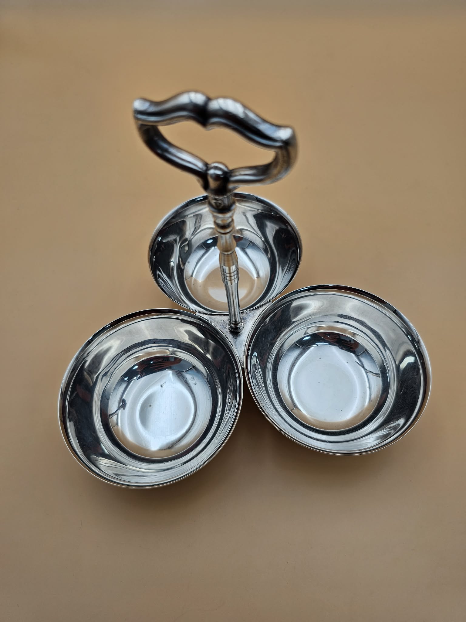 Vintage Oneida Silversmiths Three-Bowl Handled Condiment Server