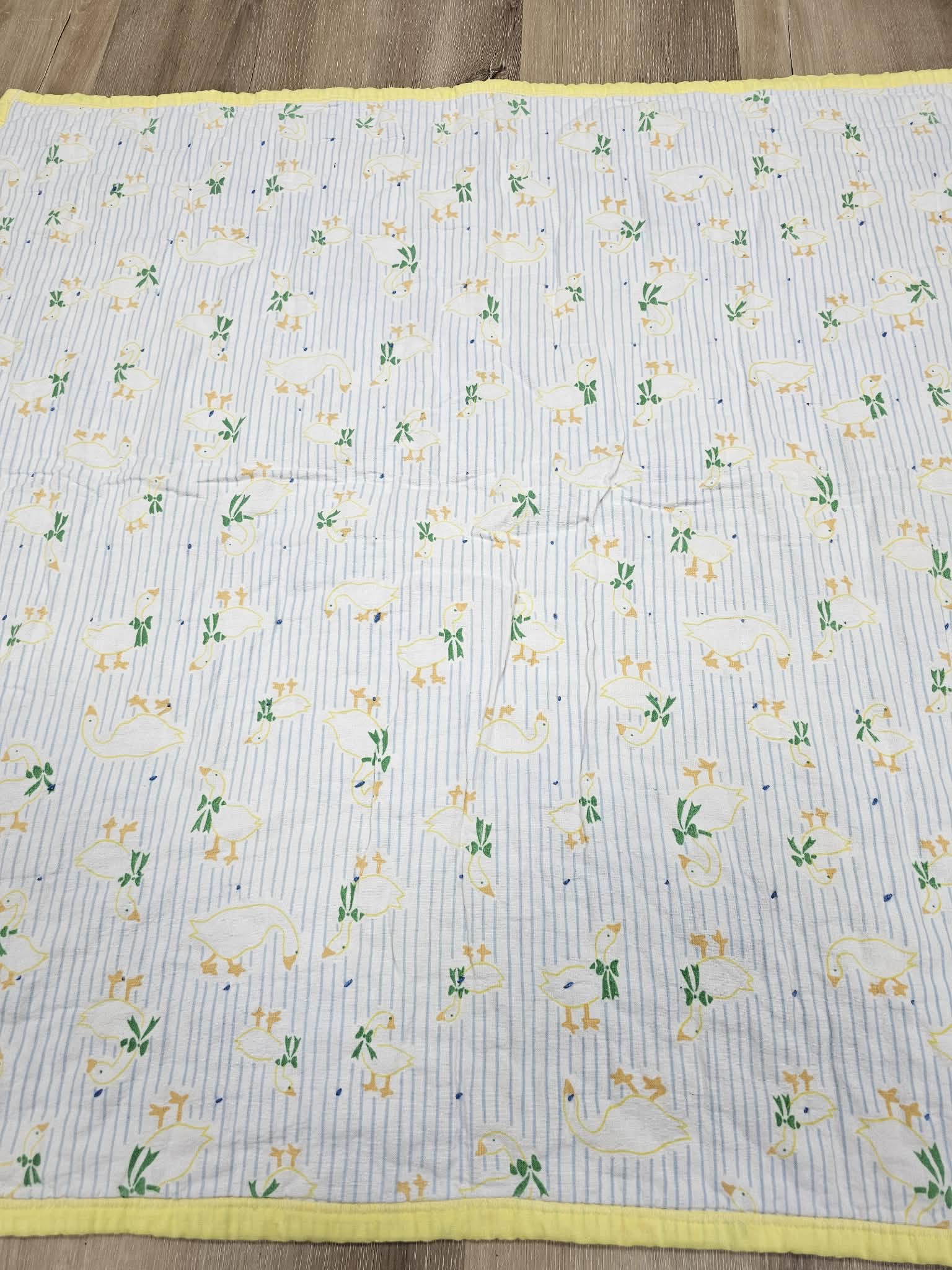 Handmade Blue and Yellow Patchwork Rag Quilt Baby Blanket – 30 x 32 Inch