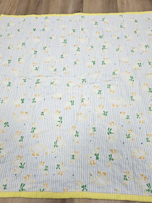 Handmade Blue and Yellow Patchwork Rag Quilt Baby Blanket – 30 x 32 Inch