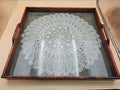 Large Vintage-Style Lace Under Glass Wooden Serving Tray 24 x 23