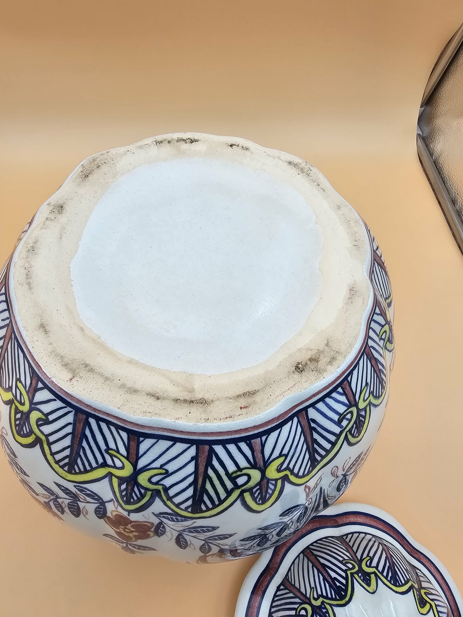 Large Hand-Painted Talavera-Style Ceramic Ginger Jar with Lid