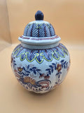 Large Hand-Painted Talavera-Style Ceramic Ginger Jar with Lid