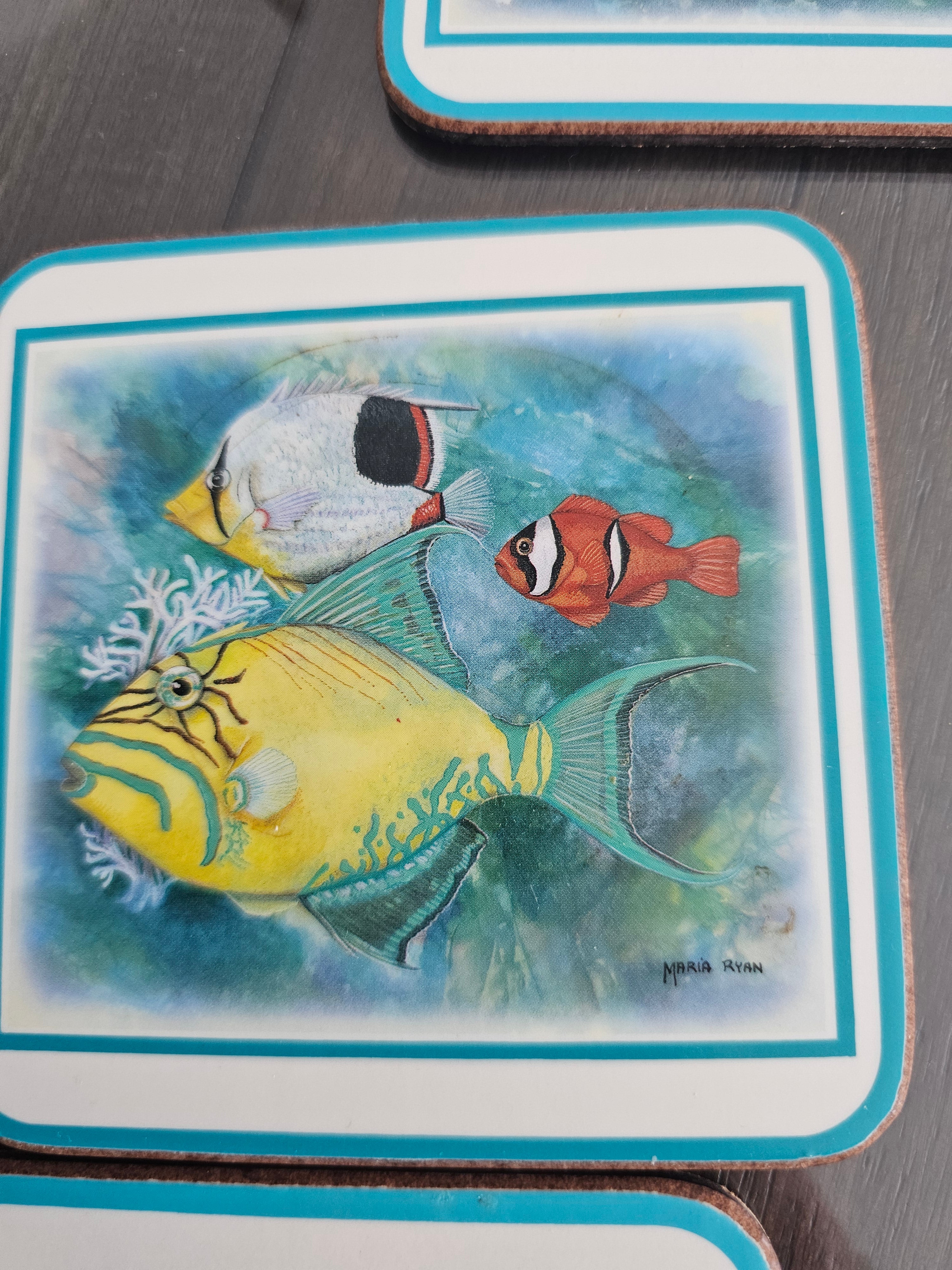 Vintage Pimpernel "Tropical Fish" drink coaster featuring artwork by artist Maria Ryan(set of 5)