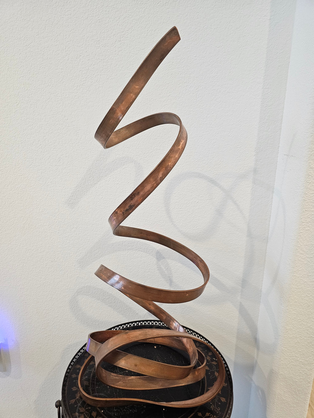 Large Solid Copper Abstract Spiral Ribbon Sculpture Modern Metal Art 32" Tall 10 lb