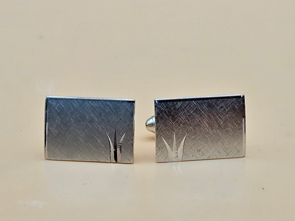 Vintage Anson Sterling Silver Rectangular Cufflinks – Mid-Century Textured Design