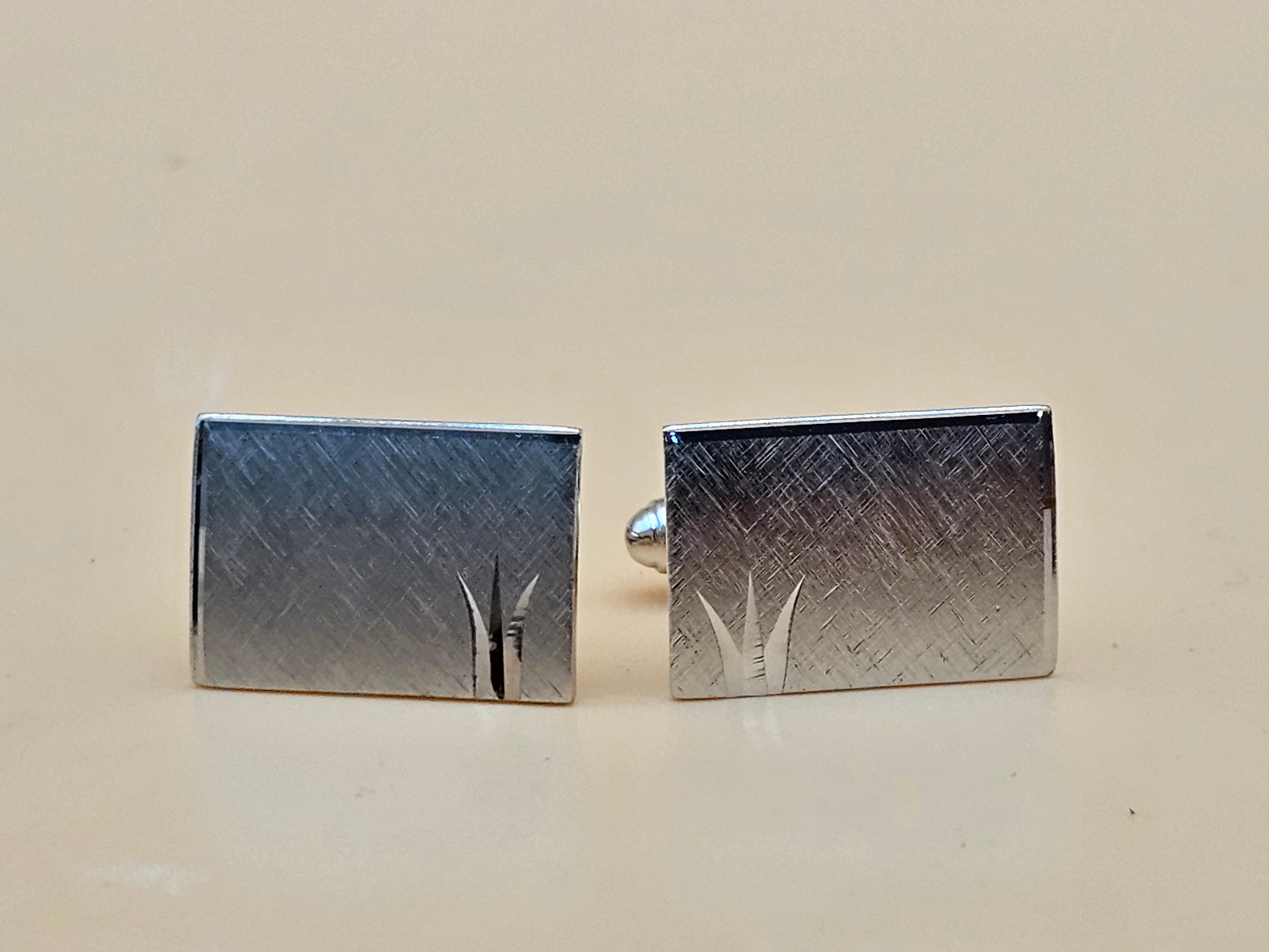 Vintage Anson Sterling Silver Rectangular Cufflinks – Mid-Century Textured Design