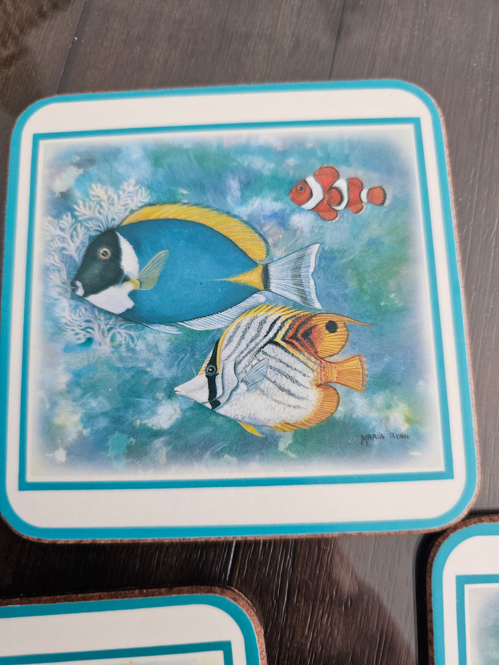 Vintage Pimpernel "Tropical Fish" drink coaster featuring artwork by artist Maria Ryan(set of 5)