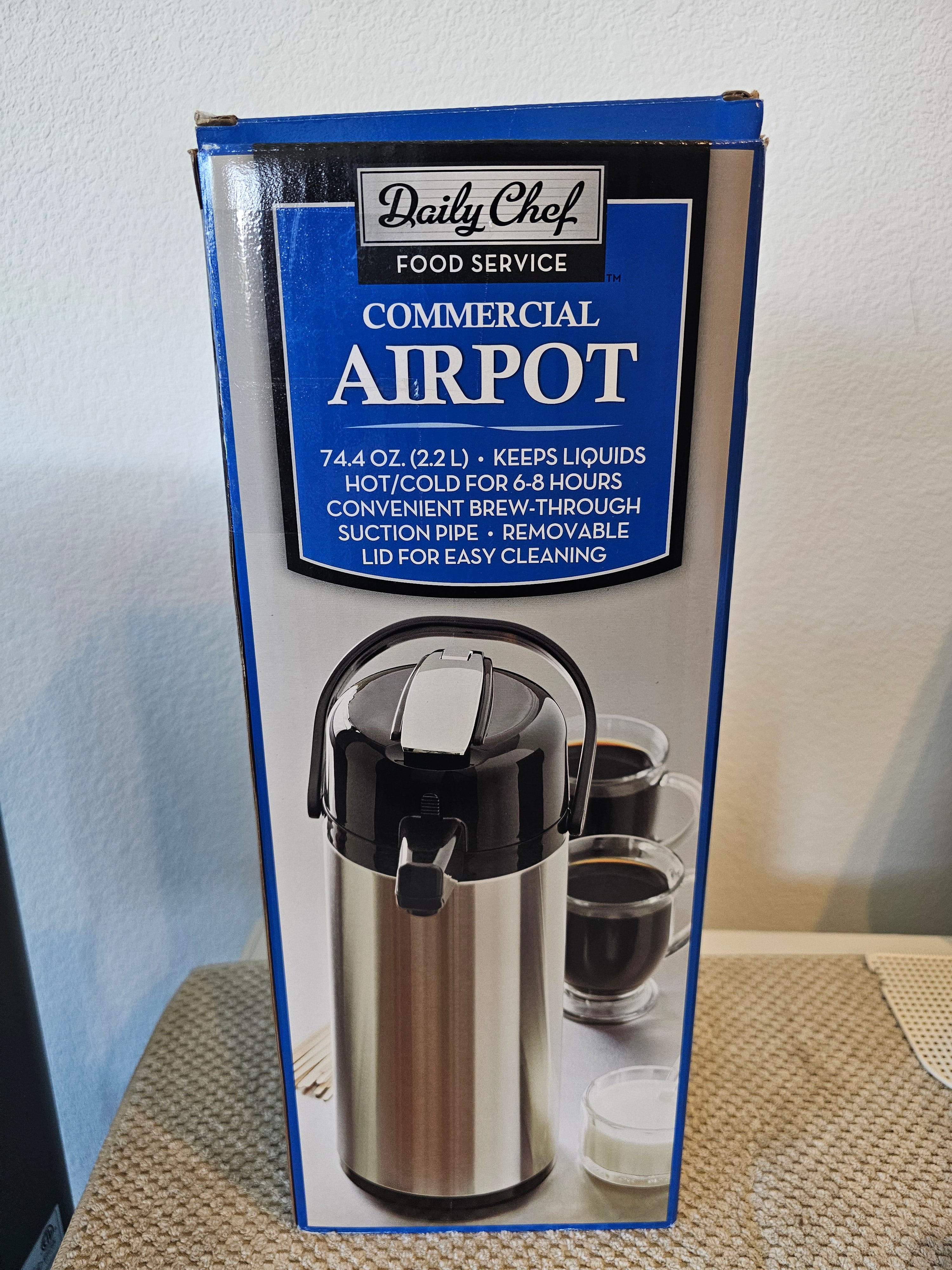 Daily Chef 2.2L (74.4 oz) Commercial Stainless Steel Insulated Airpot Coffee Beverage Dispenser