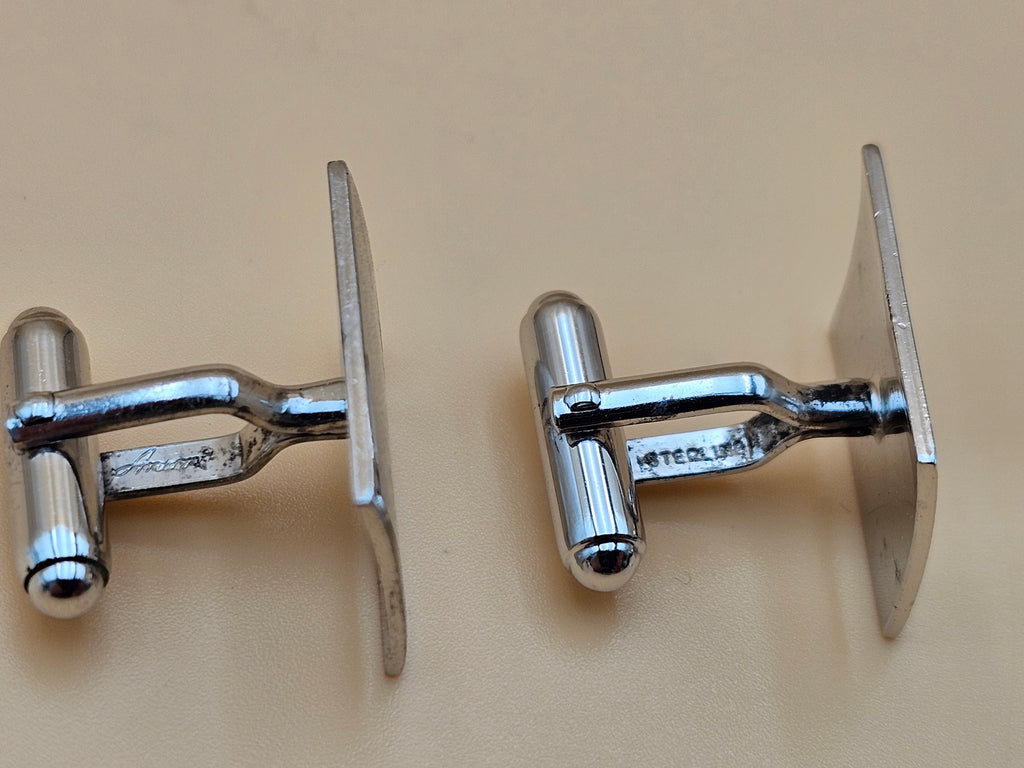Vintage Anson Sterling Silver Rectangular Cufflinks – Mid-Century Textured Design