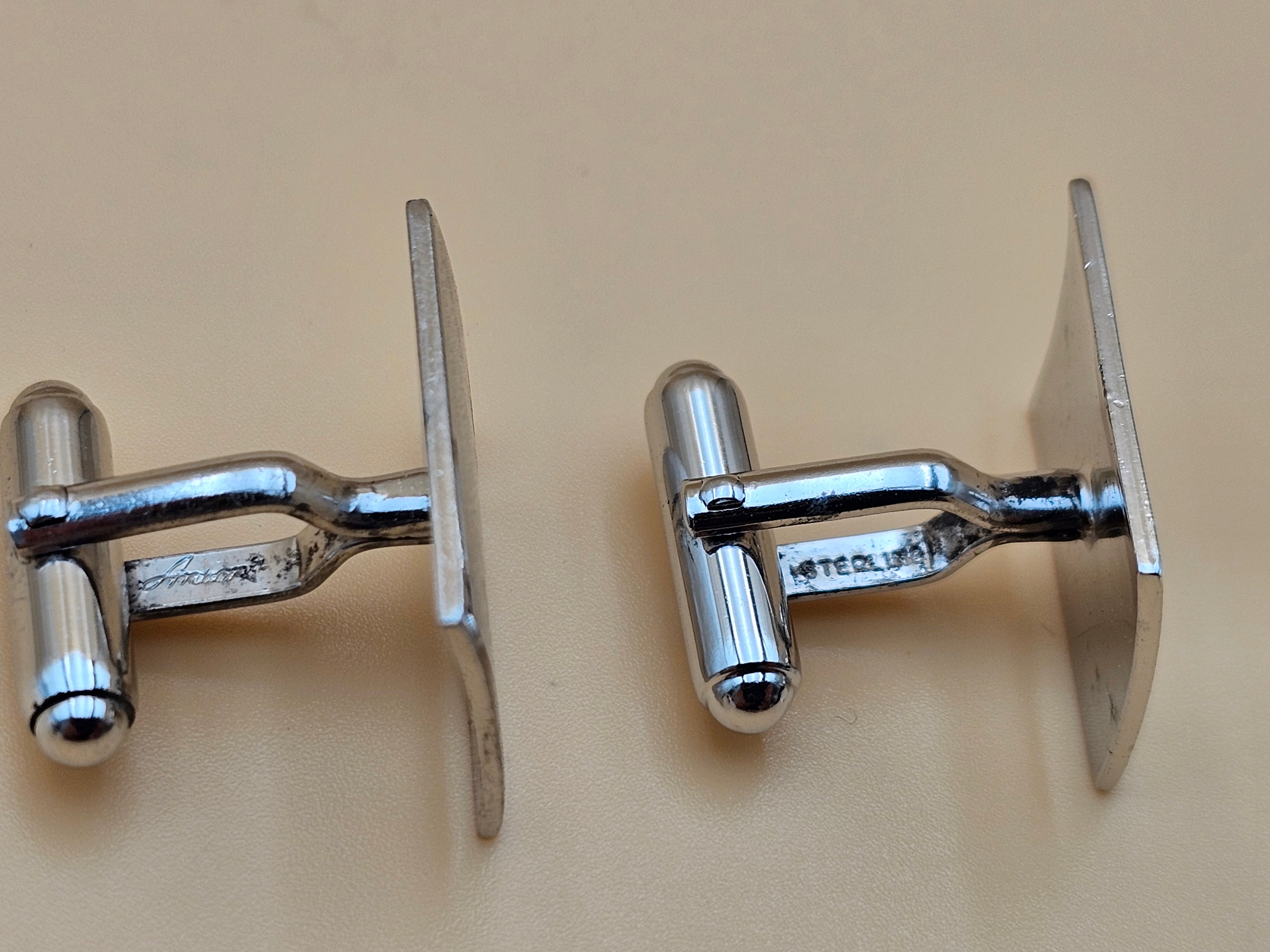 Vintage Anson Sterling Silver Rectangular Cufflinks – Mid-Century Textured Design