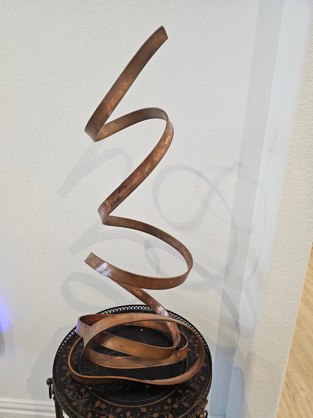 Large Solid Copper Abstract Spiral Ribbon Sculpture Modern Metal Art 32" Tall 10 lb