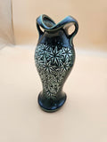 Vintage dark green starburst ceramic two-handled vase produced in 1968 by Mount Clemens Pottery/McCoy.