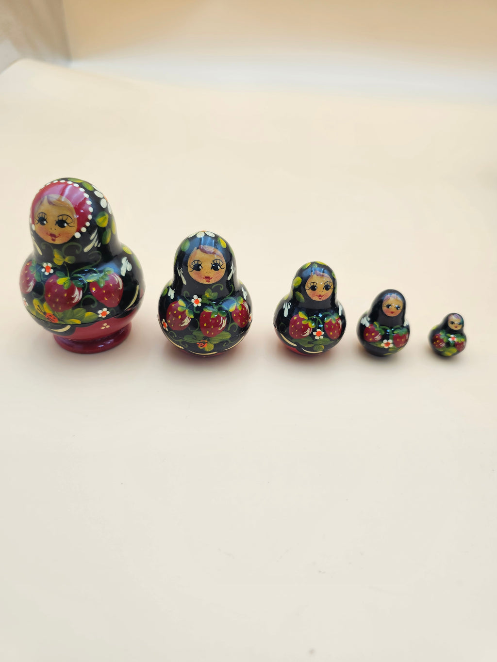 5-piece set of miniature hand-painted Russian matryoshka nesting dolls