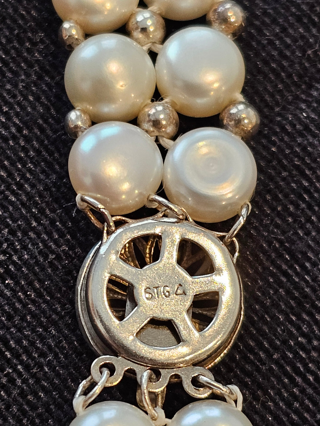 Vintage Cultured Pearl Multi Strand Choker Necklace Sterling Silver STG Clasp
