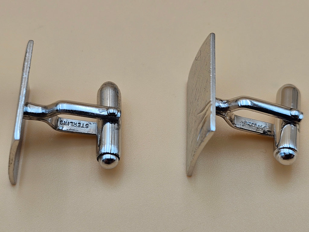 Vintage Anson Sterling Silver Rectangular Cufflinks – Mid-Century Textured Design