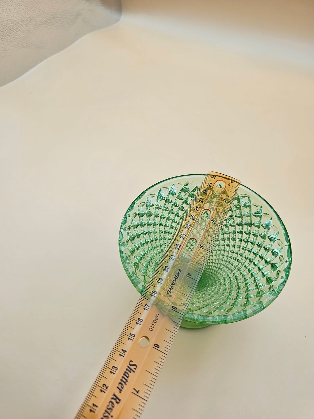 Vintage Green Uranium Glass Diamond Pedestal Compote, 5 Inch